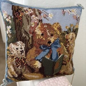 Vintage Katha Diddel 12"x12 Needlepoint Pillow Limited Collection Blue Bows  #57